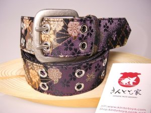 画像1: 京都西陣織　和柄ベルト（金らん桜パープル）