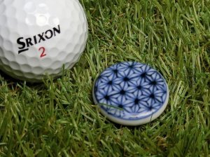 画像1: 清水焼ゴルフマーカー(1)呉須(藍色染付)タイプ